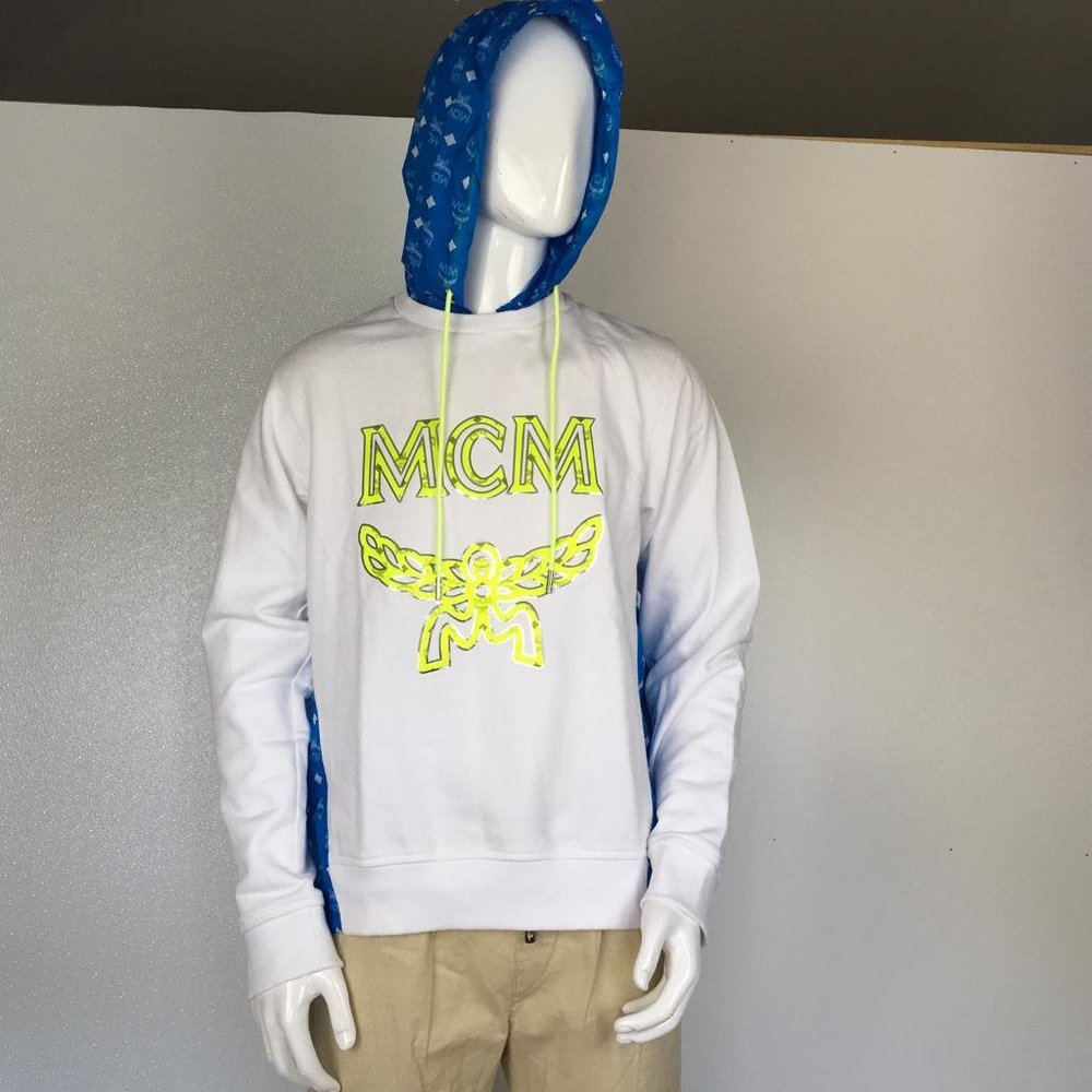 MCM Man Hooded Sweat Shirts White Logo T Blue DM4